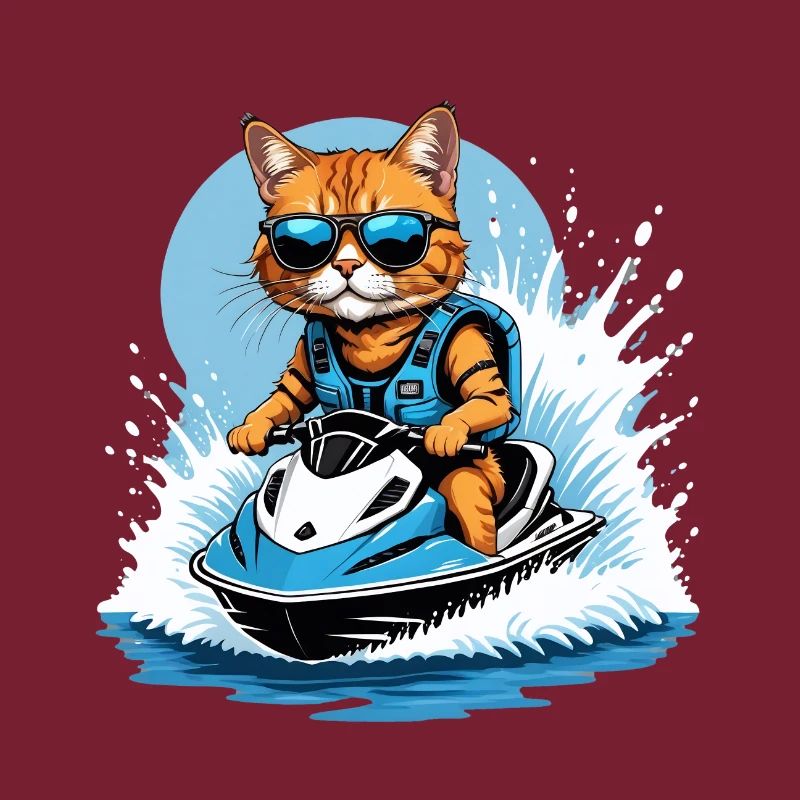 Cat Jet Ski Chat Drôle Drôle Cadeau