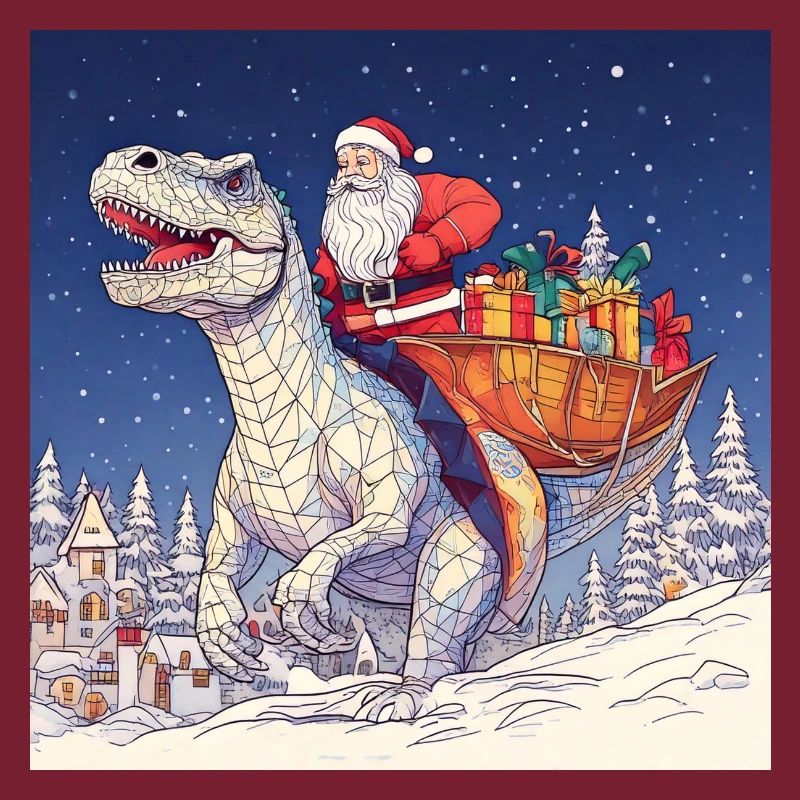 Le Père Noël chevauche le T-Rex