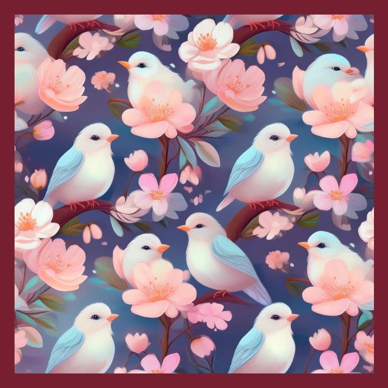 Oiseaux dans le cerisier en fleurs | Modèle sans couture