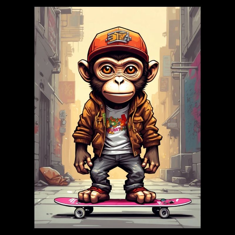 Comic Affe auf Skateboard