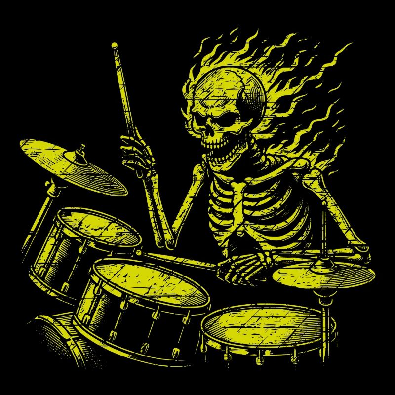 Squelette de crâne de batteur sur la batterie
