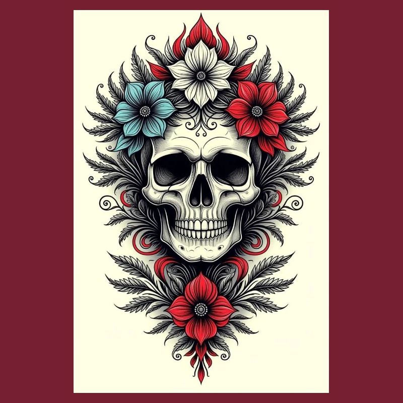 Style de tatouage de crâne de fleur