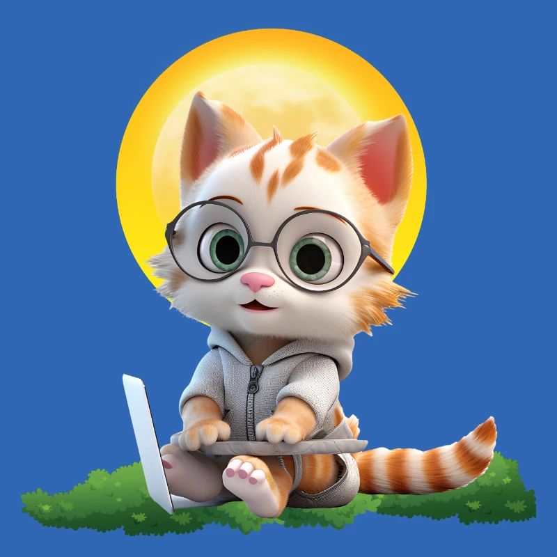 Smart Cat Sun Coder : Impression d’art pour ordinateur portable chaton