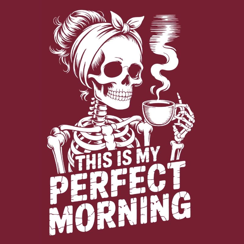 Perfekter Morgen mit Kaffee Skelett mit Kaffeepot