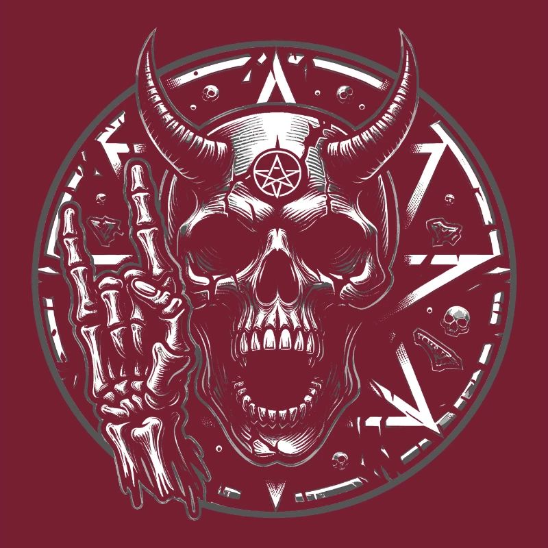 Skull with horns pentagram makes devil horns