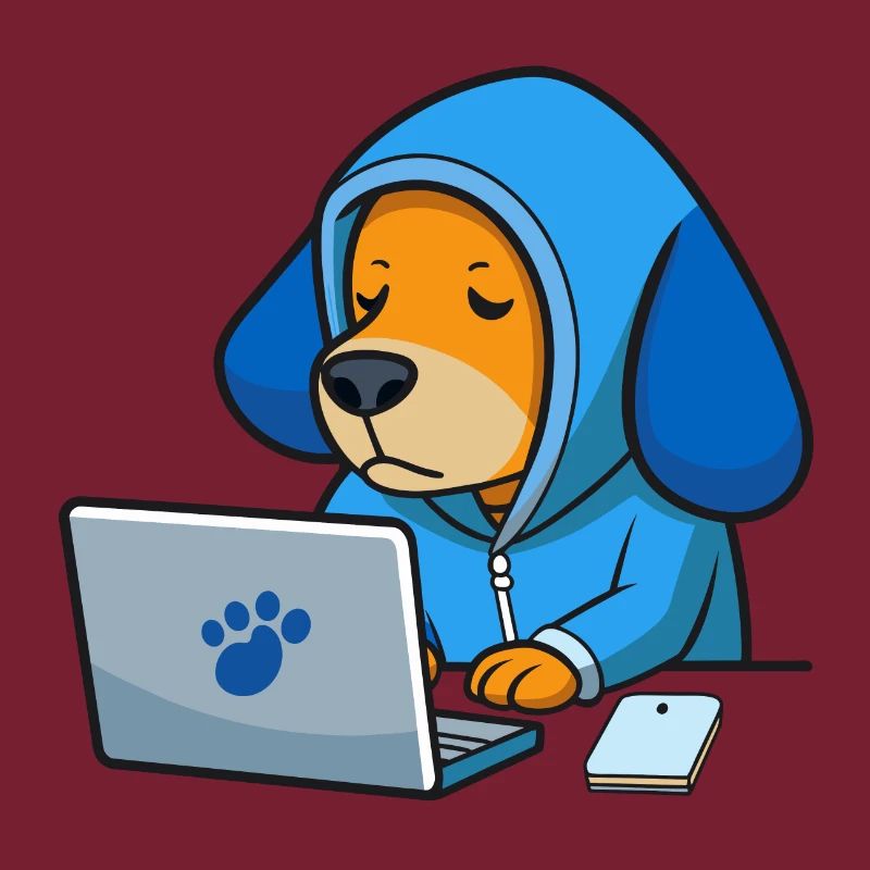 Un chien hacker mignon dort dans un sweat à capuche devant le PC