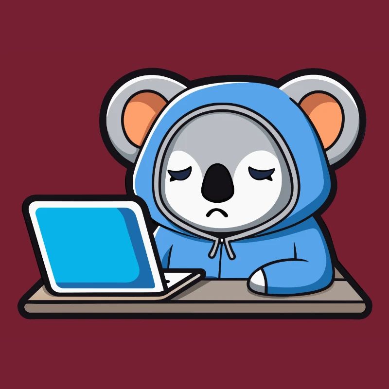 Un mignon koala hacker dort dans un sweat à capuche devant le PC
