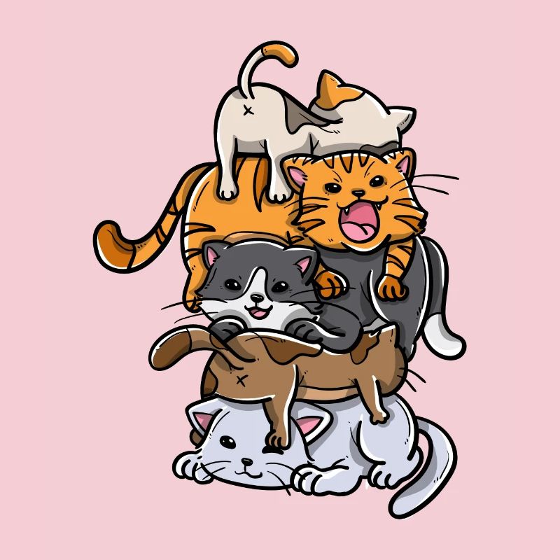 Sleeping Cats Stack Anime Kawaii Kittens