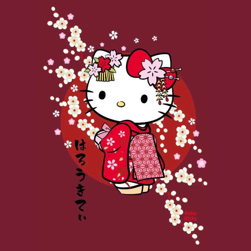 Hello Kitty Dans Un Kimono Avec Des Fleurs