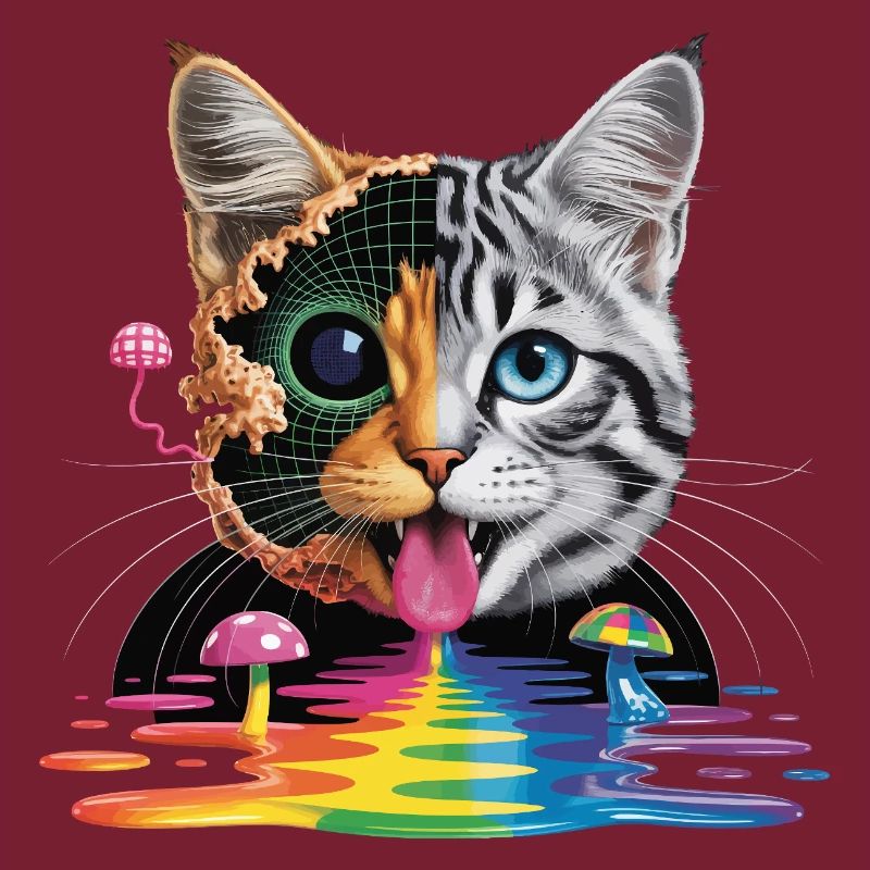 Surreal Cat Half-Glitch Design