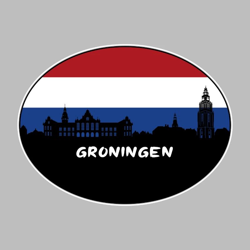 Groningue Pays-Bas Drapeau Skyline Silhouette Trav