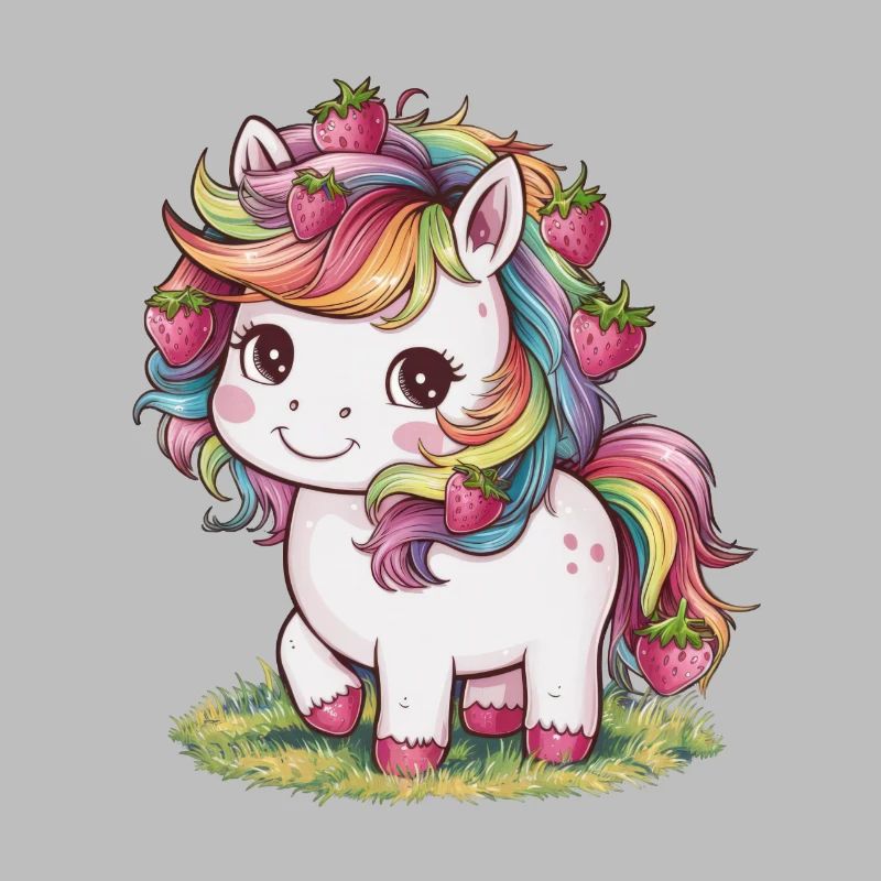 Kawaii Einhorn mit Erdbeeren