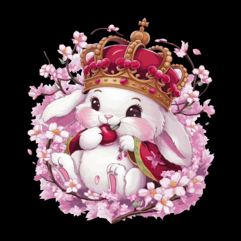 Süßer Kawaii Hase mit Krone, Sakura Kirschblüten