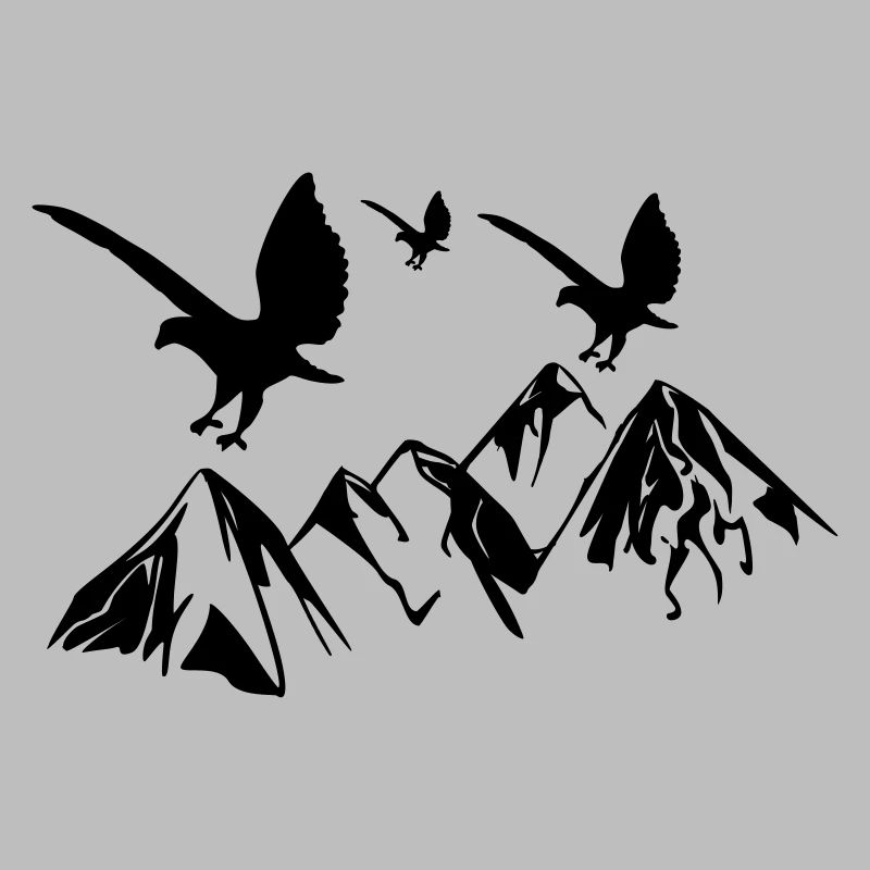 Birds fly over mountains