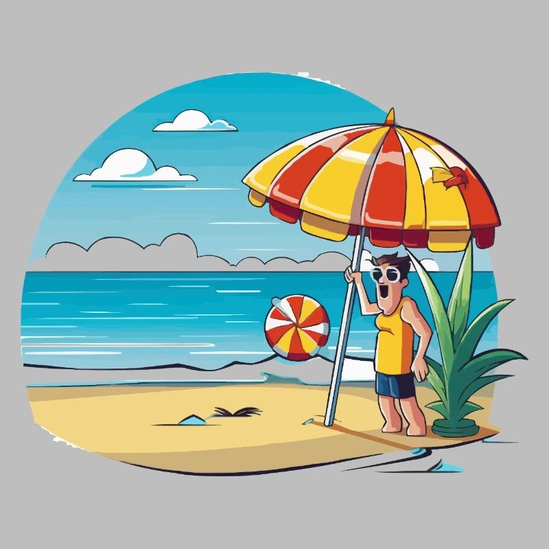 Dessin animé de vacances à la plage avec parapluie