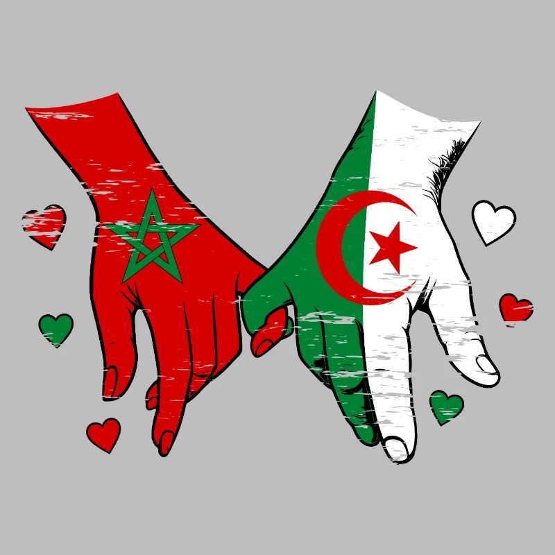 Drapeaux du Maroc Algérie tenus par la main utilisés