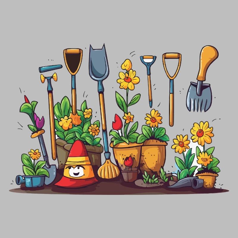 Scène des fleurs d’outils de jardin