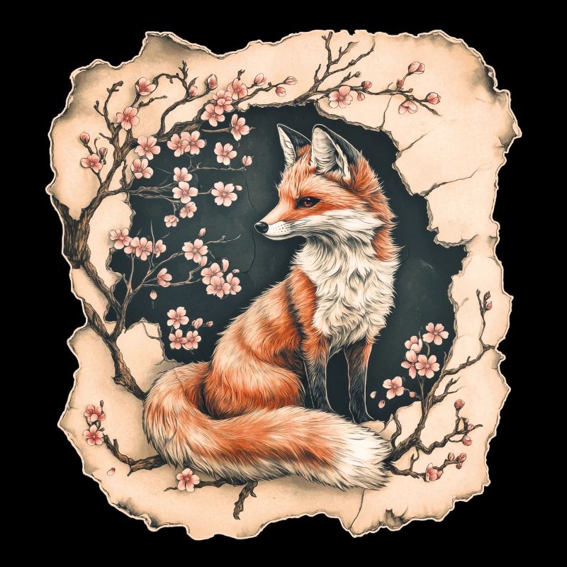 Fuchs mit Kirschblüten