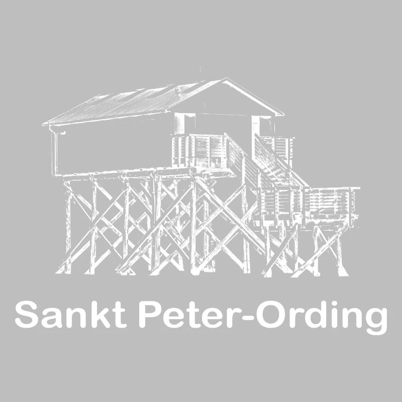 Pfahlbau mit Text Sankt Peter Ording weiß