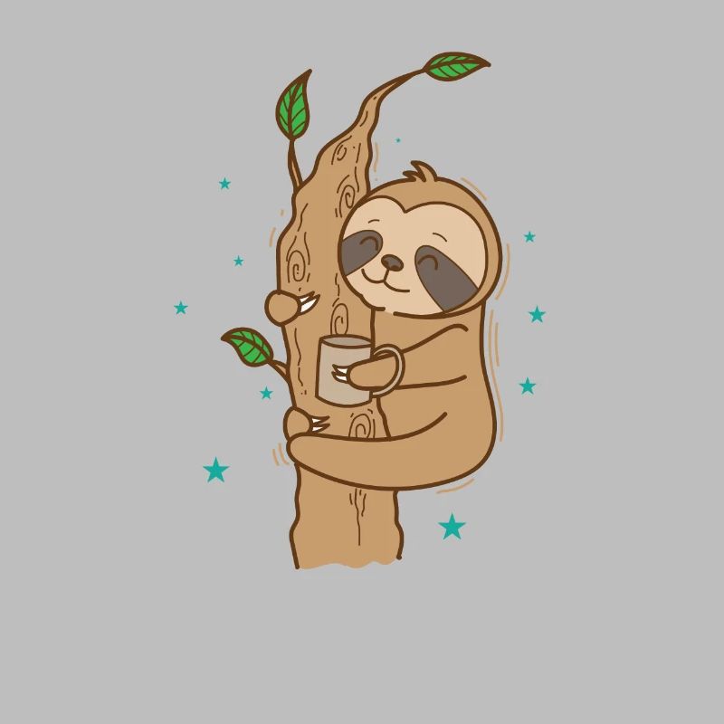 Faultier mit Tasse Tee oder Kaffee faul