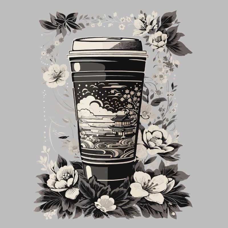 Ukiyo-E Stil Kaffee und Kirschblüten retro Design