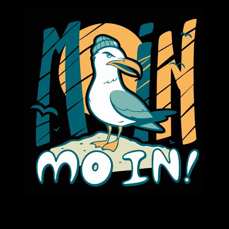 Moin Möwe in Mütze Ostsee und Nordsee Sprüche