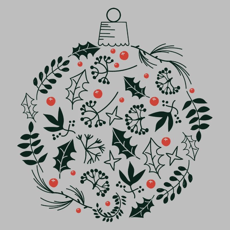 Weihnachtskugel mit Stechpalme und Vogelbeerblättern