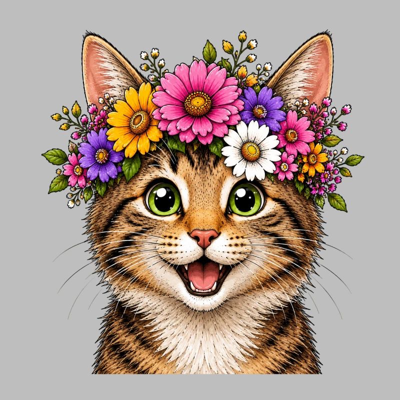 Chat décoré de fleurs