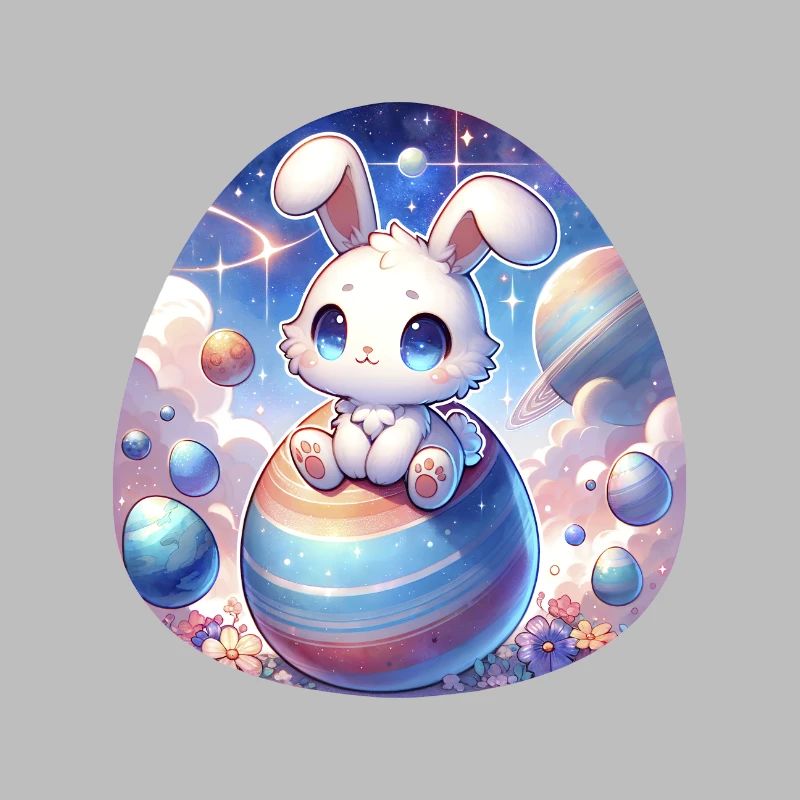 Chibi Bunny dans l’espace avec des œufs de Pâques