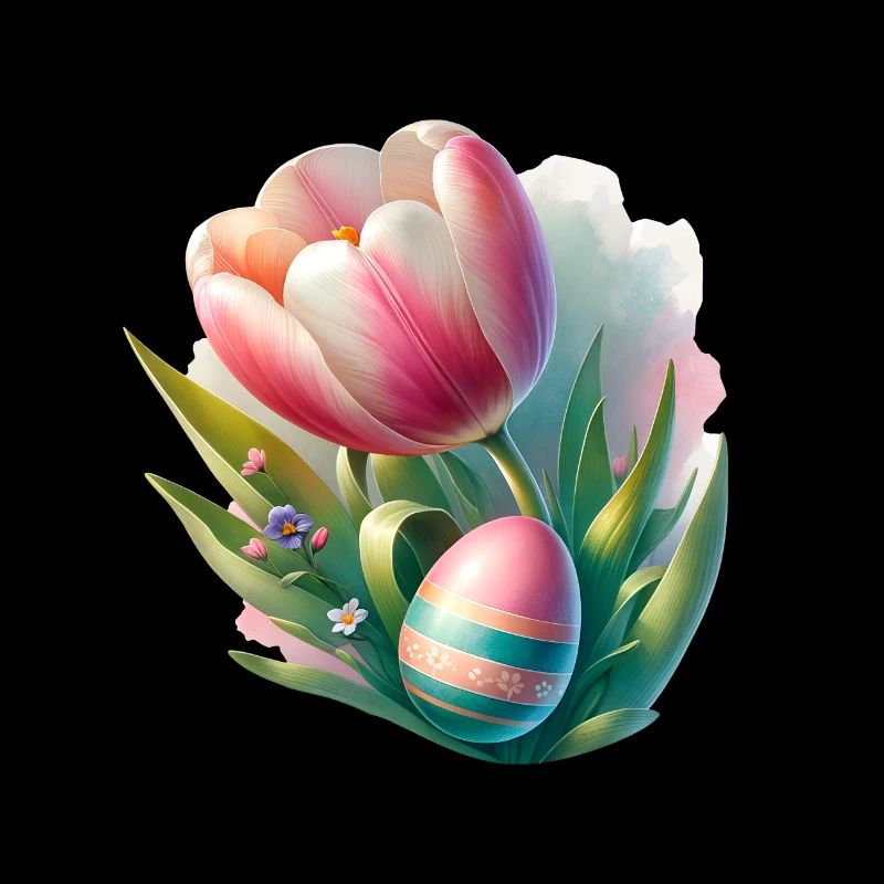 Spring Colorful Tulip With Easter Egg