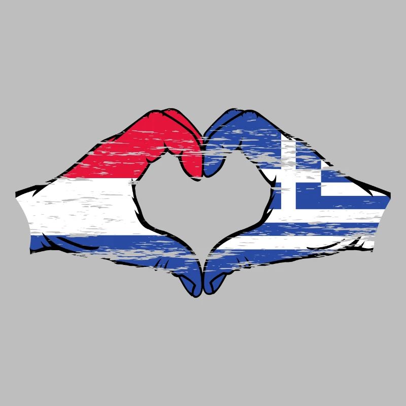 Hollande Grèce Drapeau Mains Coeur Forme Utilisé