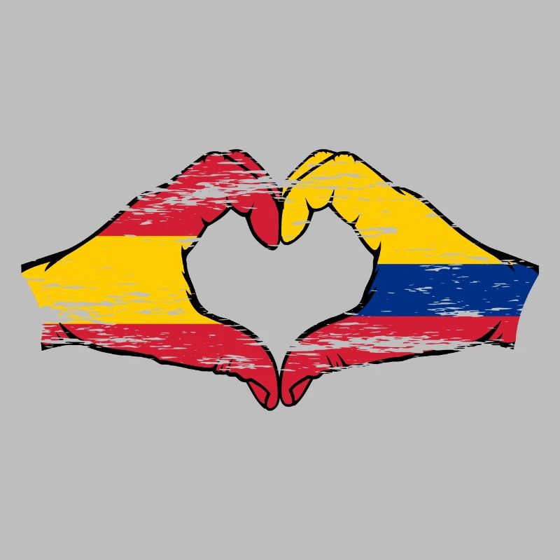 Espagne Colombie Drapeau Mains Coeur Forme Utilisé