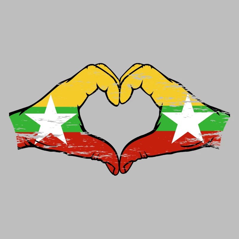 Drapeau du Myanmar mains forme de coeur utilisé