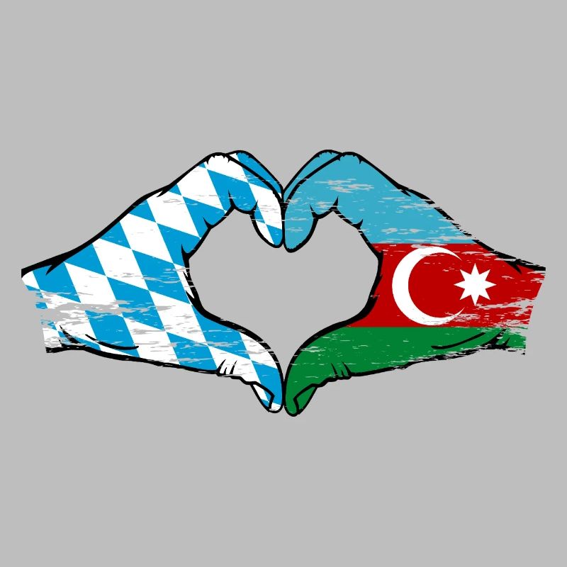 Bavière, Azerbaïdjan, Drapeau, Mains, Forme de coeur Utilisé