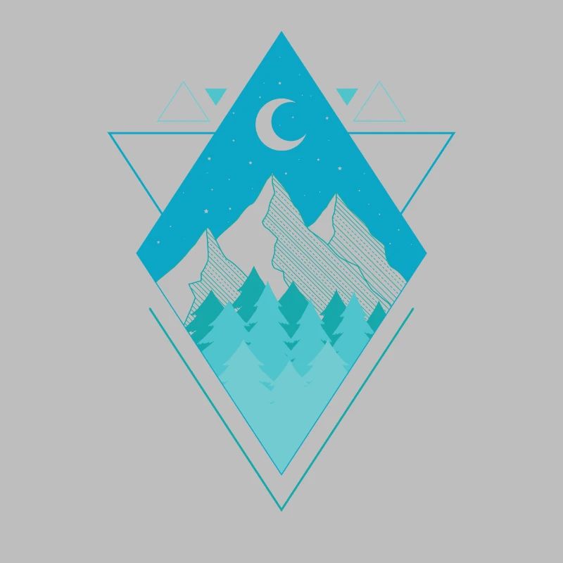 Forêt Montagnes Lune et étoiles Polygone Poly Triangle