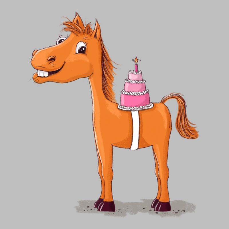 Pferd oder Pony mit Geburtstagstorte