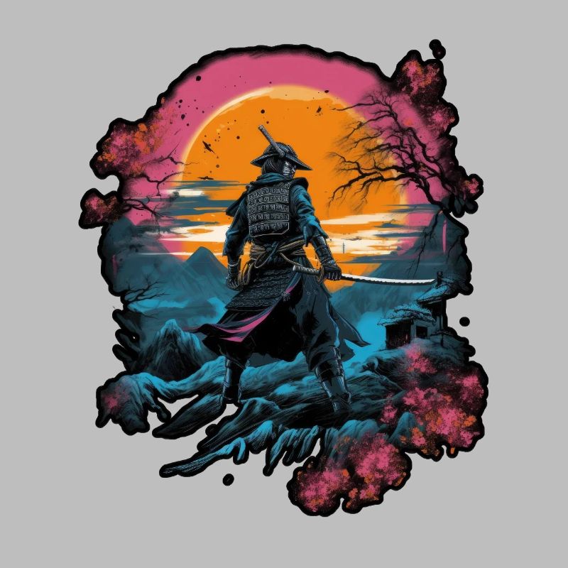 Chinese Warrior emerging from sunset, vector