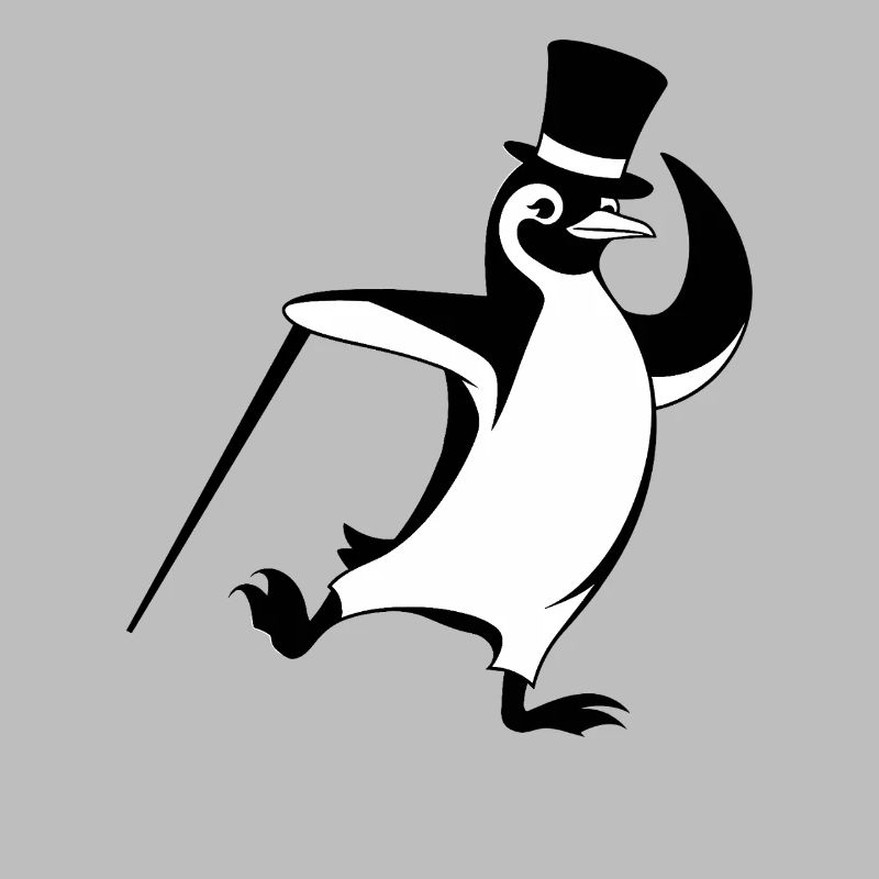 Pingouin élégant avec chapeau haut de forme et bâton de marche