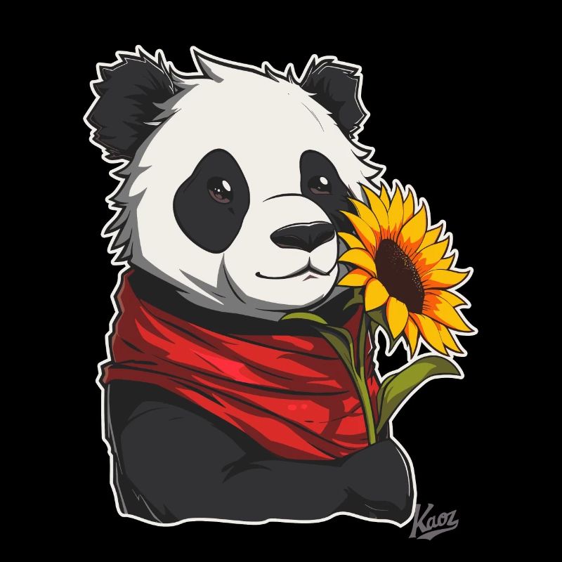 Super freundlicher, süßer Panda mit Sonnenblume
