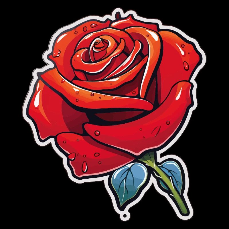 Dessin animé Rose Red Rose Dew