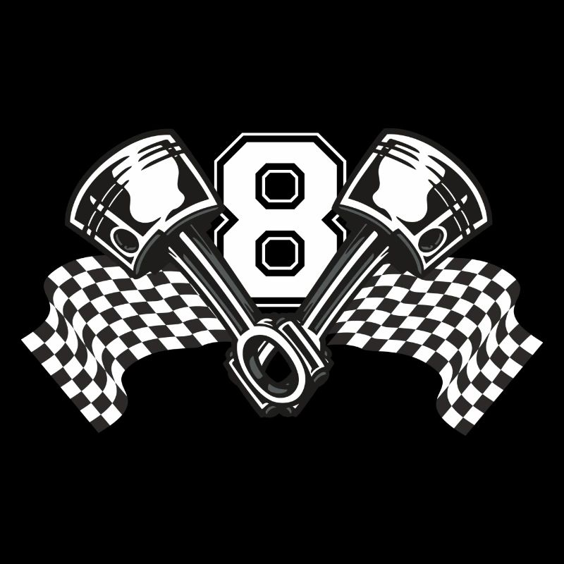 V8 piston avec drapeau de course