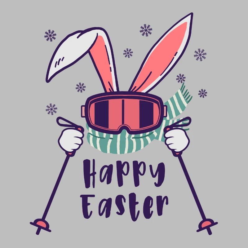 Happy Easter from Skiing Rabbit with ski poles