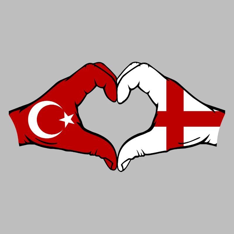 Turkey England Flag Hands Heart Shape