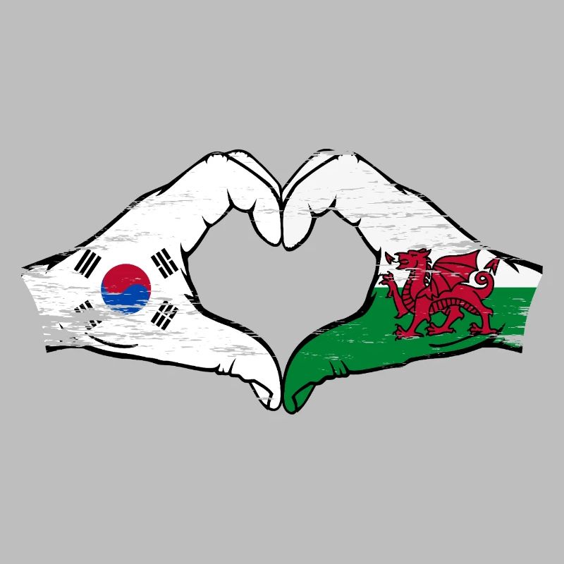Corée du Sud Drapeau Pays de Galles mains forme de coeur utilisé