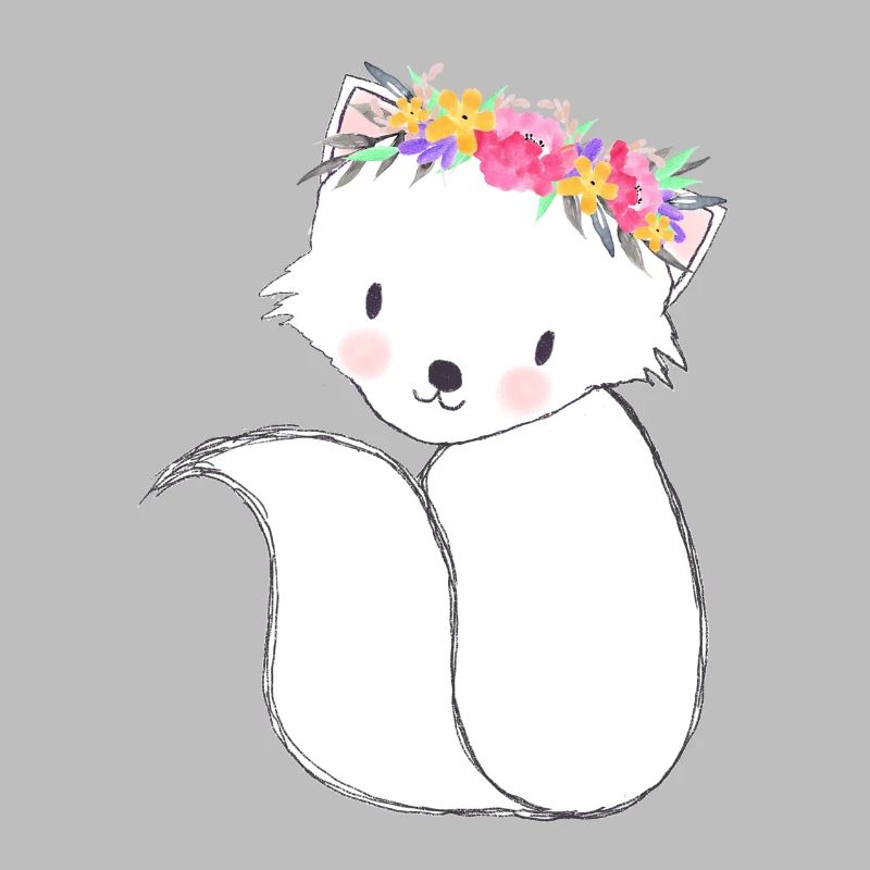 Petit renard mignon avec des fleurs