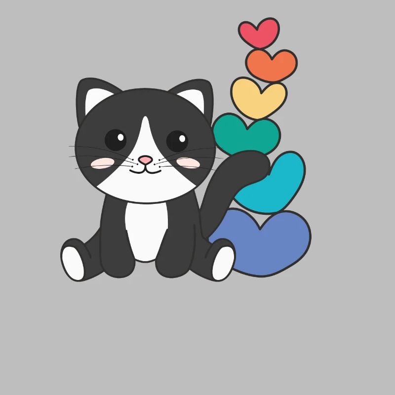 Rainbow Hearts Pride LGBTQ animaux mignons chat