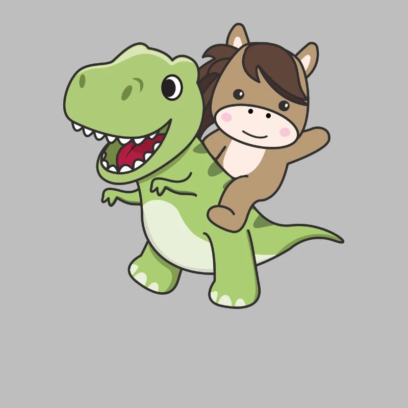Pferd reitet auf T-Rex süßer Dino mit Pferde
