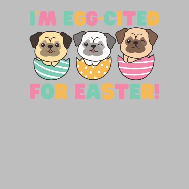cute dogs at Easter with Easter eggs pug