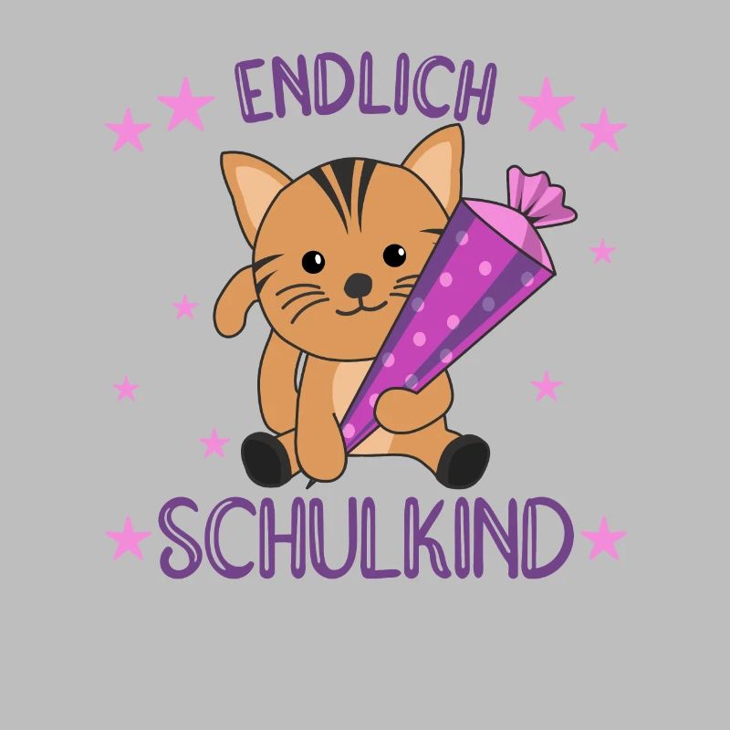 endlich Schulkind Einschulung Schule Katze