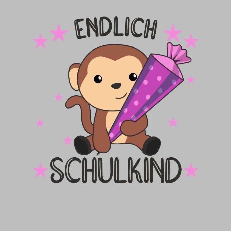 endlich Schulkind Einschulung Schule Affe